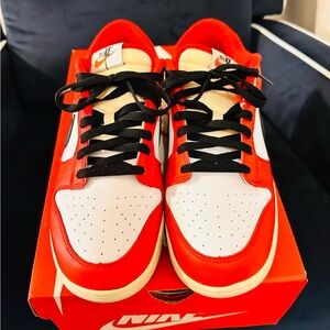 Nike Dunk Low Red White Black Colorblock Leather Men's Athletic Shoes